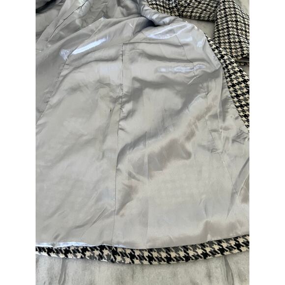 Vintage Houndstooth Check Coat Fully Lined Collar Dress Knee Length Handmade - Picture 7 of 14